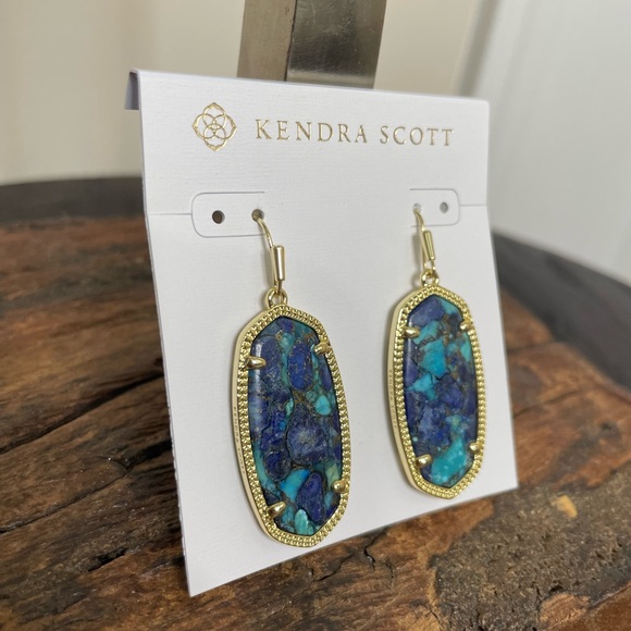 NWT Elle Gold Drop Earrings in Bronze Veined Lapis Turquoise Magnesite! - Picture 3 of 3